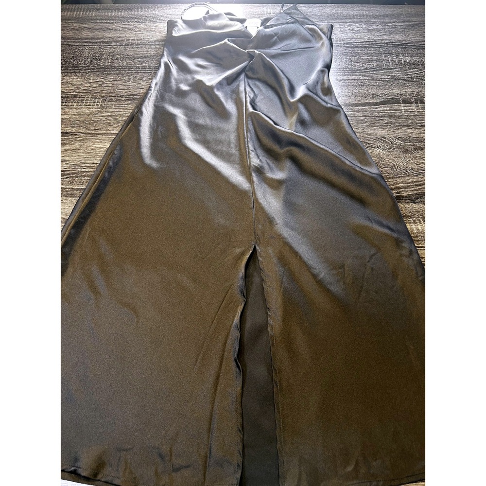 Nicole Miller New York Black Satin Midi‎ Slip Dress Small S Twist Front